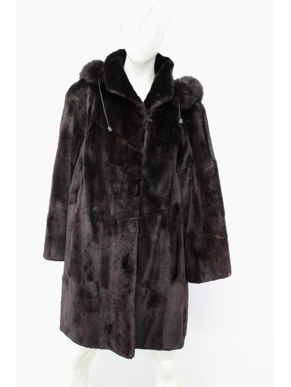 Excellent Brown Sheared Muskrat & Fox Fur Coat Jacket Women Woman Size 10-12